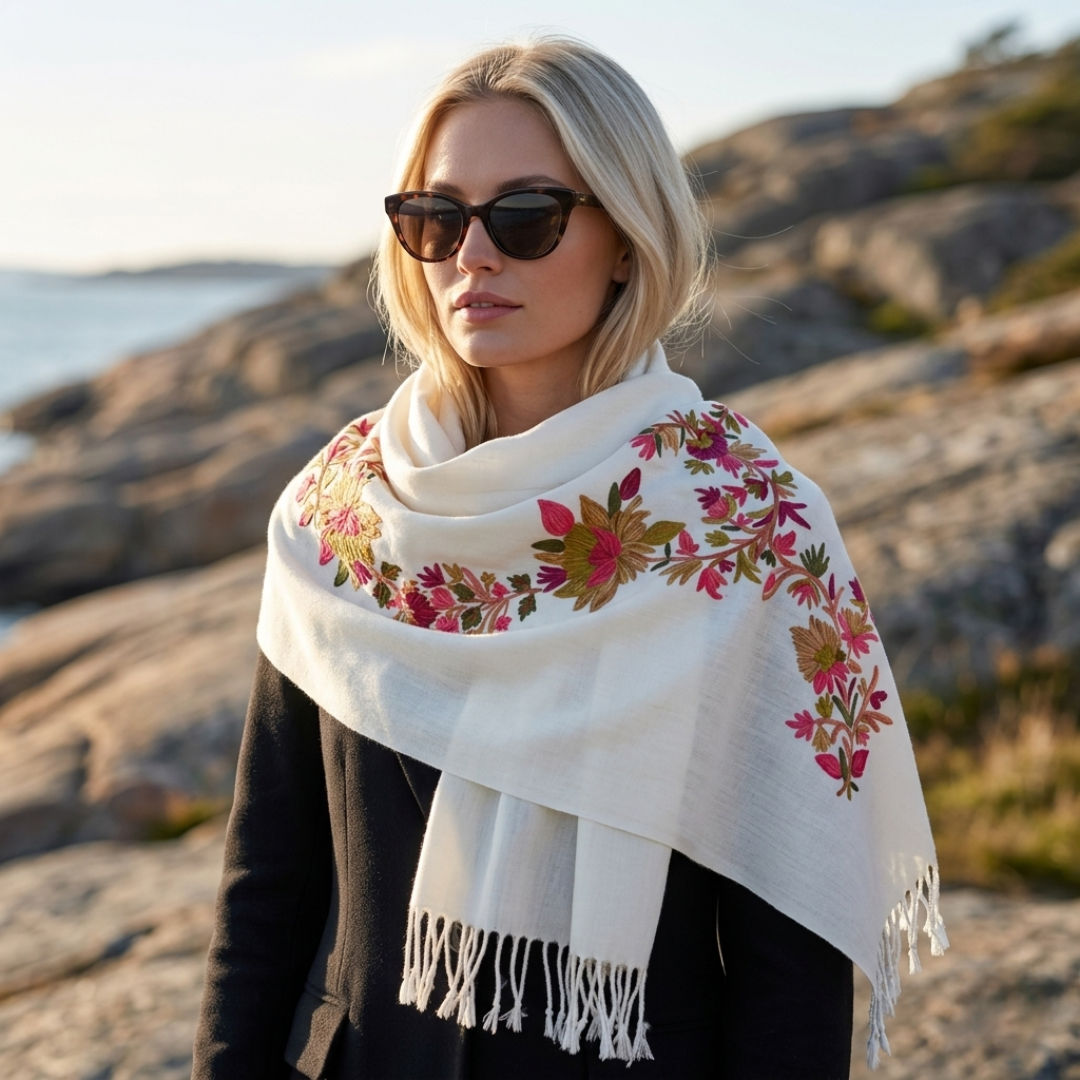 Flower Embroidery Scarf